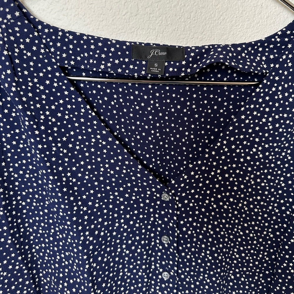 ~EUC~ J. Crew Navy Star Print V-Neck Peplum Blouse - Picture 5 of 8